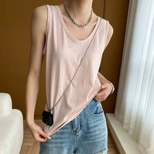 Débardeur décontracté pour femme, col en V, sans manches, tricoté, respirant, camisole d'été - Product Image 6