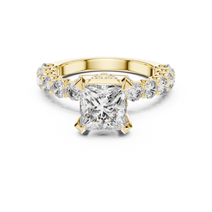 Bague de fiançailles de luxe en moissanite taille princesse, en alliage plaqué or 14 carats avec bande pavée, bijoux de mariée pour femme pour les fêtes - Product Image 6