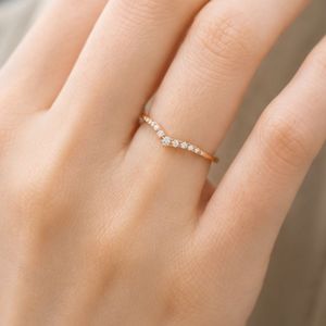 S925 Sterling <b>Silver</b> <b>Stacking</b> Band with CZ Crystal Pave Setting for Women Wholesale 14k Gold Curve <b>Ring</b> - Product Image 2