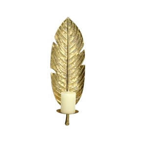 Long Leaf Shape <b>Candle</b> <b>Stand</b> Light Wrought Brass Embossed Design Antique Brass Wrought Gold <b>Candle</b> <b>Stand</b> - Product Image 1