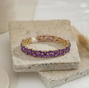 Lab Grown Amethyst Charm <b>Bracelet</b> 925 Sterling Silver Gold Plated Elegant Luxury Red Gemstone Jewelry Women - Product Image 3