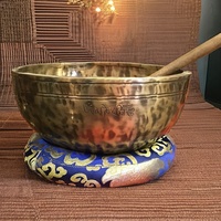 Bol chantant tibétain artisanal en sept métaux, fabriqué au Népal, Kathmandou, pour la méditation bouddhiste, la thérapie par le yoga, la guérison, l'artisanat et la collection, profond