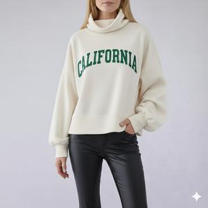 Sudadera Moderna de Cuello Alto para Mujer, Tejida, Holgada, con Tela Cómoda de Poliéster/Algodón, Logotipo Frontal, Ropa de Invierno, Servicio OEM - Product Image 4