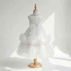 Wholesale Summer Luxury Princess Sleeveless Knee-Length <b>Ball</b> Gown Party Dress Sequin High-Low Hemline <b>Glitter</b> Waistband For Girl - Product Image 2