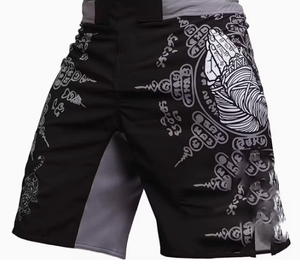 Pantalones Cortos de Entrenamiento de MMA Unisex Negros, Impresión Digital, Absorción de Humedad, Transpirables, Poliéster/Algodón, Corte Regular - Product Image 2
