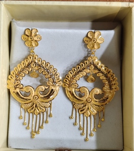 22K Solid Gold Trendy Peacock Chandelier <b>Jhumka</b> Drop <b>Earrings</b> for Women Bridal Indian Wedding Fine Jewelry Gift - Product Image 3
