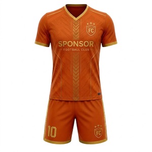 Conjunto de Uniforme de Fútbol Profesional Edición Naranja y Dorada con Detalle de Número, Corte Atlético, Duradero y Resistente a la Humedad - Product Image 1