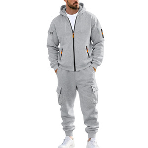 Ensemble deux pièces tendance pour homme : sweat à capuche cargo demi-zip et pantalon, en mélange de coton premium, coupe oversize, style streetwear, marque privée OEM ODM - Product Image 5