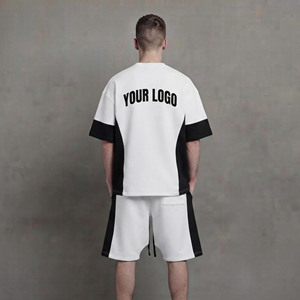 2026 New Arrived Summer Casual Wear Streetwear Custom DTF Printed logo 100% Cotton 2 tone Breathable Hip Hop Men's 2-Piece <b>Set</b> - Product Image 2