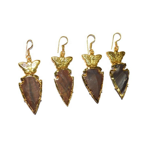 Fashion <b>Real</b> Touch Carved Raw Stone Boho <b>Crystal</b> Lear Quartz Arrowhead Drop Earrings Jewelry for Women Chinese New Year Gift - Product Image 2