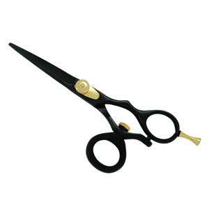 Ciseaux de coiffure professionnels pivotants, noirs et dorés, avec vis de réglage, en acier inoxydable allemand de qualité supérieure, pour droitiers - Product Image 1