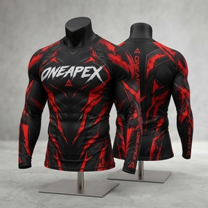 <b>Men</b> <b>Compression</b> T <b>Shirt</b> Black Red Long Sleeve Athletic Gym Training Sportswear Custom Logo Fitness Running Workout <b>Shirt</b> - Product Image 2