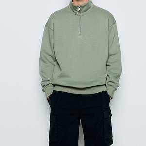 Sweat-shirt à col montant zippé pour homme, coupe classique, couleur unie, en molleton bouclette, décontracté, manches longues, pour l'automne - Product Image 3