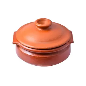 Kitchen/Clay Pot for Cooking and Serving/Handi-Organic/Pre-Seasoned Natural Red- 3 Liter with Lid