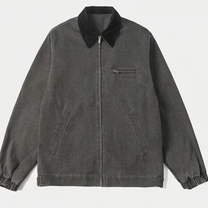 Veste de travail en toile verte pour homme, coupe classique, style vintage, effet délavé, fermeture éclair, coupe ajustée, veste pour homme - Product Image 5