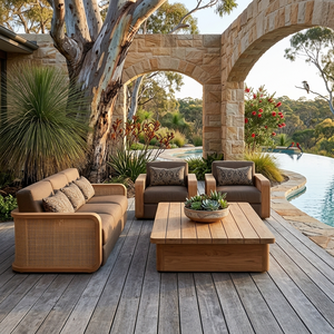 Juego <span class=keywords><strong>de</strong></span> Muebles <span class=keywords><strong>de</strong></span> Jardín <span class=keywords><strong>de</strong></span> Teca Premium, Sofá, Mesa <span class=keywords><strong>de</strong></span> Comedor y Tumbona, Colección Resistente a la Intemperie para Australia - Product Image 3