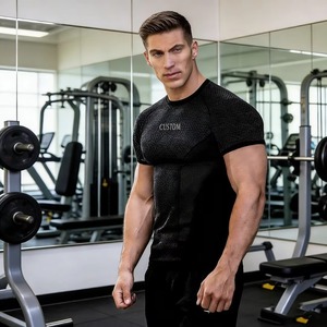 Custom Gym Wear Manufacturer Men's Compression Shirt <b>Athletic</b> Performance T Shirt DTF Printing Embroidery OEM Factory - Product Image 5