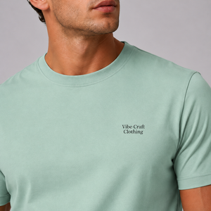 T-shirt décontracté pour homme en toile de polyester/coton vert menthe, coupe classique, col en V, manches courtes, respirant, écologique, séchage rapide - Product Image 5