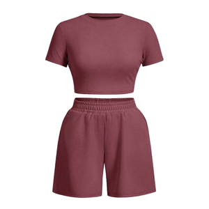 Conjunto de Ropa de Verano de 2 Piezas para Mujer, Elegante, Cómodo y Transpirable, Top de Punto Informal con Shorts, Diseño Sólido, Corte Ajustado 2026 - Product Image 5