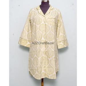 Chemise longue femme 100% Coton Pur à imprimé floral, style kimono formel, longueur mi-mollet, lavable, ouverte sur le devant, col en V, manches 3/4, coupe ajustée boutonnée - Product Image 1