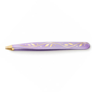 Pince à épiler pour sourcils à pointe fine violette, en acier inoxydable de luxe avec motif floral doré - Product Image 3