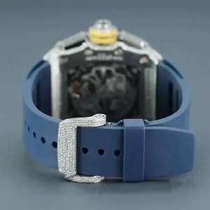 Montre de luxe automatique en moissanite blanche de qualité supérieure, diamant de laboratoire cultivé, cadran en verre artisanal caché, montre pour homme et femme - Product Image 3