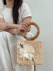 Bolsos de Mujer de Jacinto de Agua Ecológicos y a la Moda para el Verano, con Flores, Cierre Abierto, Dos Correas, Forma de Media Luna, Naturales para la Playa - Product Image 3