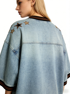 Women's Vintage Retro American Football Jersey T-Shirt Breathable Summer Loose Print Lace Oversized Streetwear <b>Top</b> - Product Image 3
