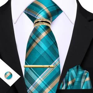 Conjunto de Corbata a Cuadros Colorida para Hombre, Corbata Tejida, Pañuelo de Bolsillo, Mancuernillas con Anillo para Corbata, Clip para Corbata, Accesorios para Traje de Boda - Product Image 2