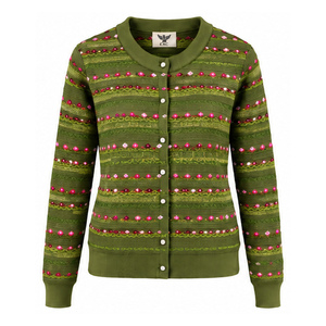 Cardigan en coton doux à col rond pour femme, vert olive, tricoté, manches longues, boutonné sur le devant, fournisseur en gros - Product Image 1