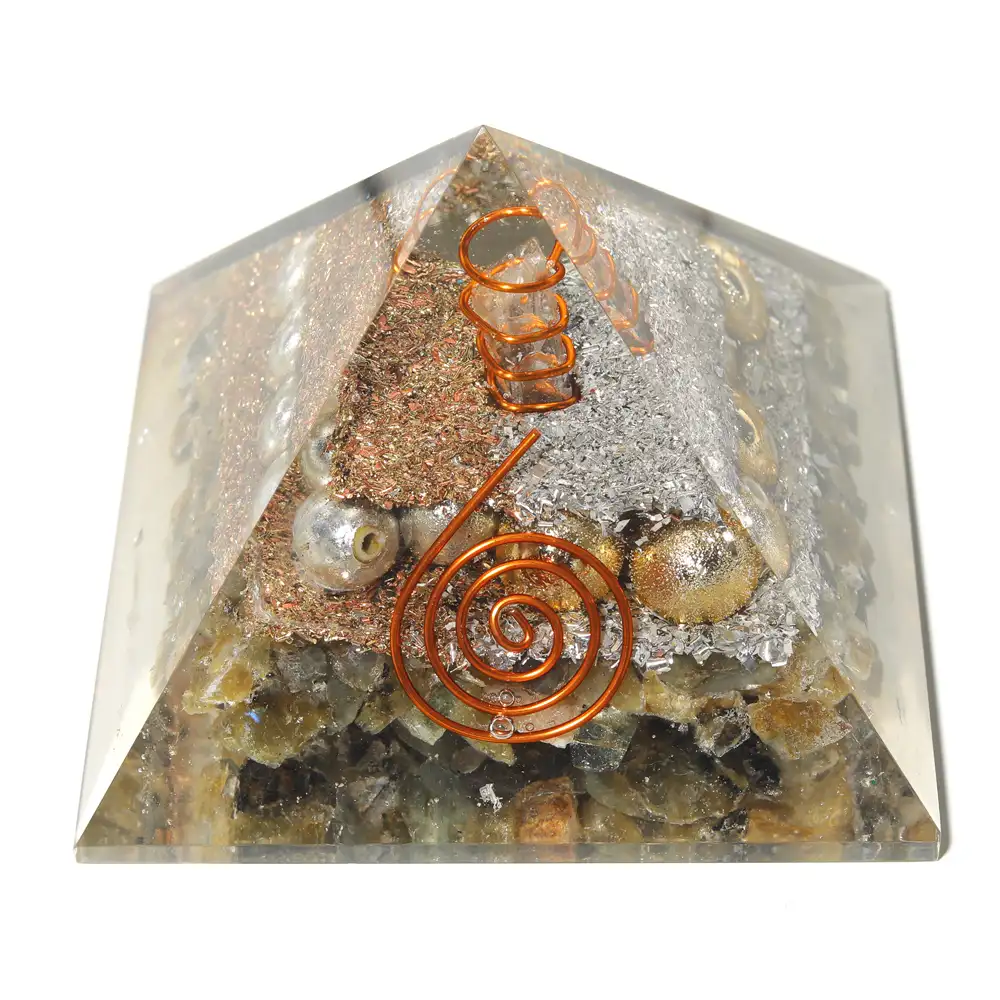 Labradorite dengan Piramida Batu Orgone Mutiara | Orgone Energy untuk Perlindungan