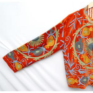 Veste décontractée unisexe en velours brodé style bohème, col mandarin, manches trois quarts, écologique, réversible, motif floral - Product Image 5