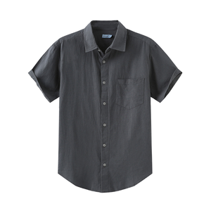 Camisa de lino y algodón de verano para hombre de alta calidad, informal, de manga corta, con botones, para la playa - Product Image 1