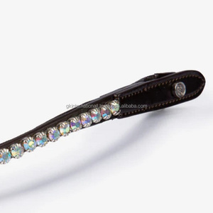 Bande de front de cheval en cuir anglais noir de forme incurvée classique personnalisée avec des cristaux ronds multicolores - Product Image 2
