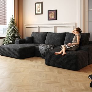 Divano Sezionale Moderno Minimalista da 272 cm con 1 Ottomana, Divano a U Imbottito con Seduta Profonda per Soggiorno, Collezione Cloud - Product Image 4