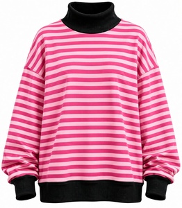 Pull col roulé rayé oversize pour femme, tricoté à manches longues, coupe asymétrique ample, idéal pour l'automne - Product Image 2