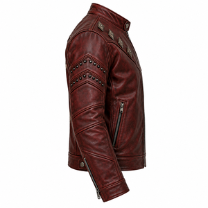 Chaqueta de Cuero con Gráficos Oxblood Raven para Hombre, Chaqueta de Motero Occidental de Piel de Vacuno Carmesí Personalizada, Oferta Directa de Fábrica - Product Image 3