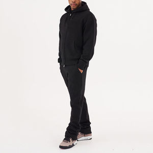 Ensemble de survêtement personnalisé en polaire polyester brodé, anti-rétrécissement, avec fermeture éclair, pantalon évasé et sweat à capuche pour homme - Product Image 4