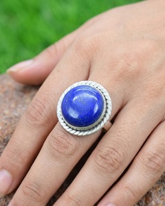 Wholesale Natural Blue <b>Lapis</b> <b>Lazuli</b> Round 925 Sterling Silver Gemstone <b>Ring</b> Handmade Elegant Fine Jewelry - Product Image 2