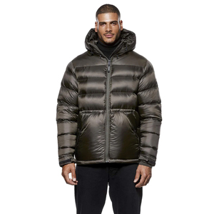 Chaqueta Acolchada con Capucha para Hombre, Color Gris Oscuro, Resistente al Viento, Rellena de Plumón, Cierre de Cremallera, Ropa de Invierno Informal - Product Image 2