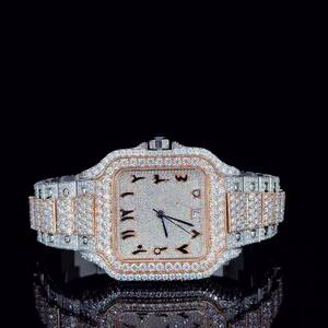 Reloj de Lujo Iced Quartz Simple con Moissanita, Esfera Cuadrada, Pulsera de Acero Inoxidable de 20mm, Analógico Mixto para Hombre y Mujer - Product Image 1