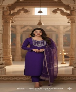 FANCY SLUB COTTON <b>WEAVING</b> WORK TOP BOTTOM with DUPATTA FESTIVE WEAR WHOLESALE PRICE IN-STOCK MULTI COLOR ETHNIC GARMENT - Product Image 3