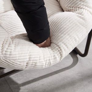 Sedia a dondolo da esterno in rattan bianco con cuscino imbottito per portico, soggiorno, patio, giardino - Product Image 4