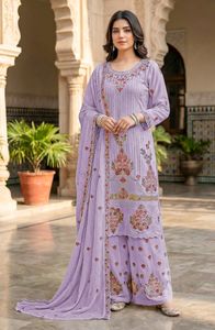 Ensemble Kurta Palazzo Georgette Premium Prêt-à-Porter Collection Designer Vêtements Ethniques Tenue de Fête et de Mariage pour Femme - Product Image 3