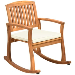 Sedia a dondolo da esterno Tranquil in legno di acacia con cuscino tonalità teak per uso in giardino - Product Image 1