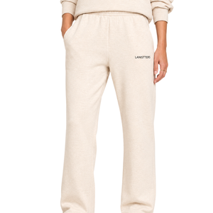 Pantalones Deportivos de Felpa Crema para Mujer, Corte Recto, Ajuste Relajado, Cintura Elástica, Logotipo Personalizado, Ropa Urbana, OEM - Product Image 1