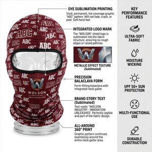 Balaclava de sport personnalisée par sublimation Wolson Industry, respirante, imperméable, couvrant entièrement la tête, 100% polyester, pour le cyclisme et la course à pied - Product Image 6