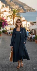 Exquisito Vestido Midi sin Mangas para Mujer, Color Azul Marino, de Algodón, con un Corte Elegante y Fluido, Tejido de Algodón Transpirable de Primera Calidad - Product Image 2