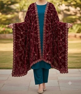 Velvet Dupatta Golden Embroidery With Gota Patti Work Scarfs Stole Shawl for Indian Wedding Party Wear Traditional Fancy Dupatta - Product Image 4