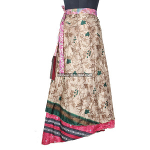 New Hot Collection of Indian <b>Silk</b> Rapron Women Wear Vintage <b>Silk</b> Sari Long Length Wrap Around <b>Skirt</b> 2 Layer Reversible Saree - Product Image 2